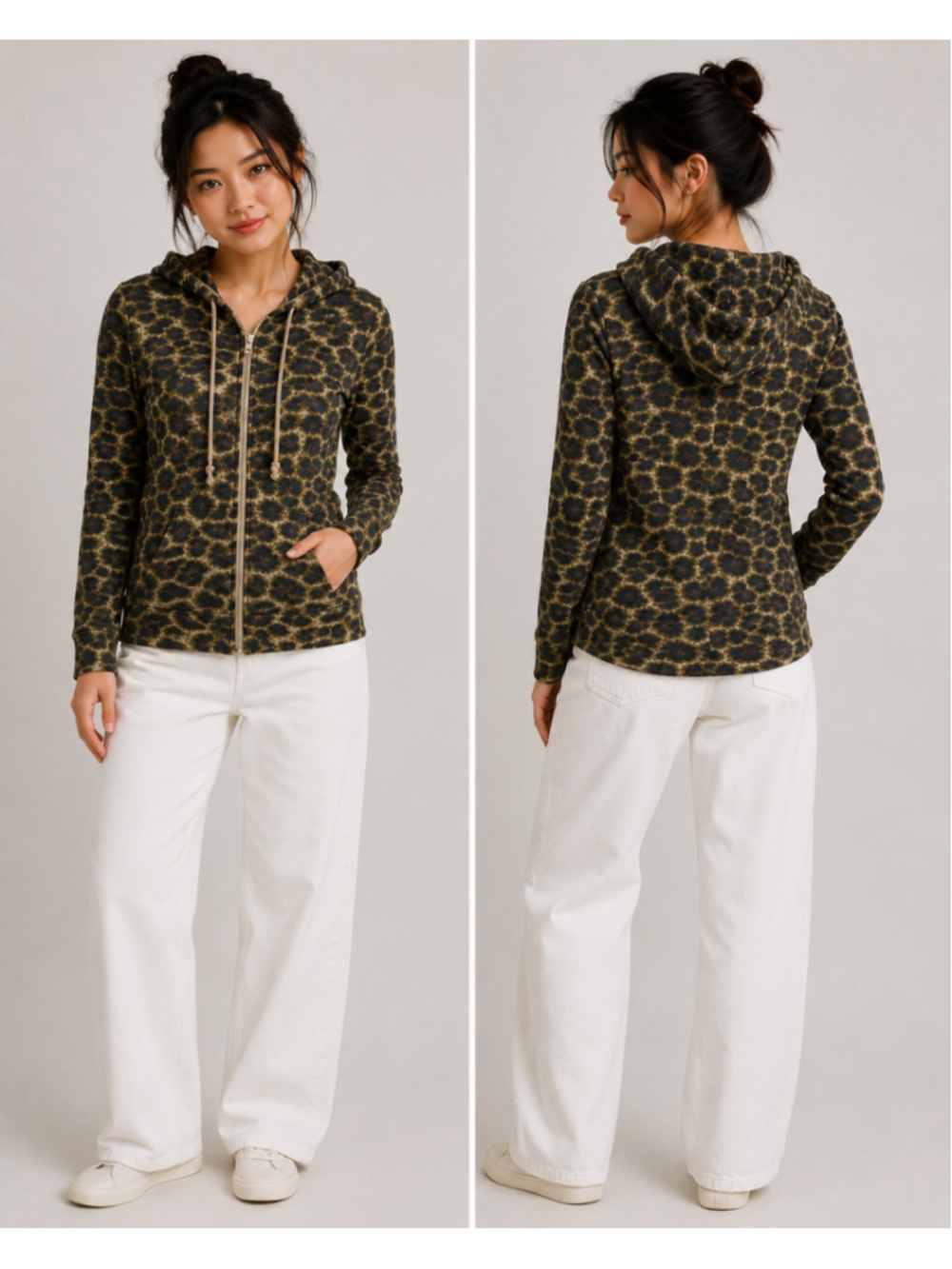Cloth by Design Zip Up Hoodie Women Jacket Cheetah Print XS